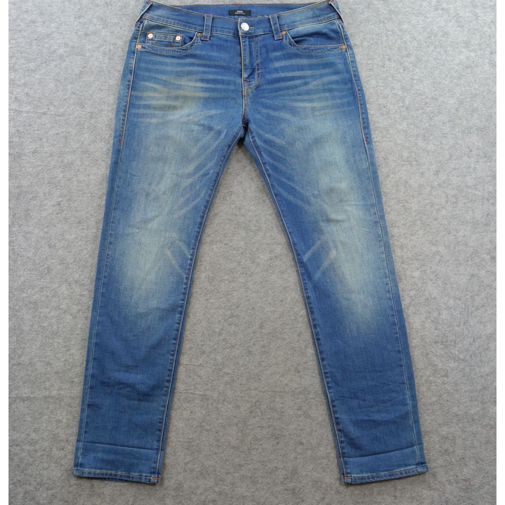 True Religion Jeans Mens 36 Blue Rocco Relaxed Skinny Stretch Medium Wash Denim